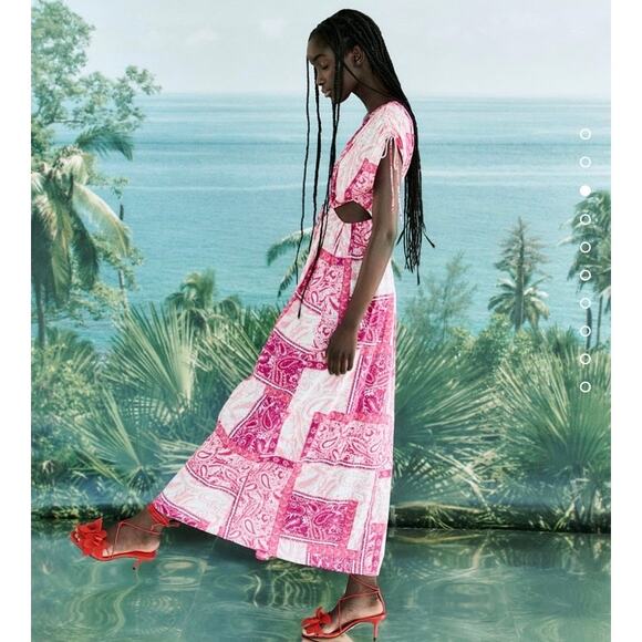 Zara Patchwork Print Dress Pink Cut Out Maxi Size Small - Picture 11 of 14